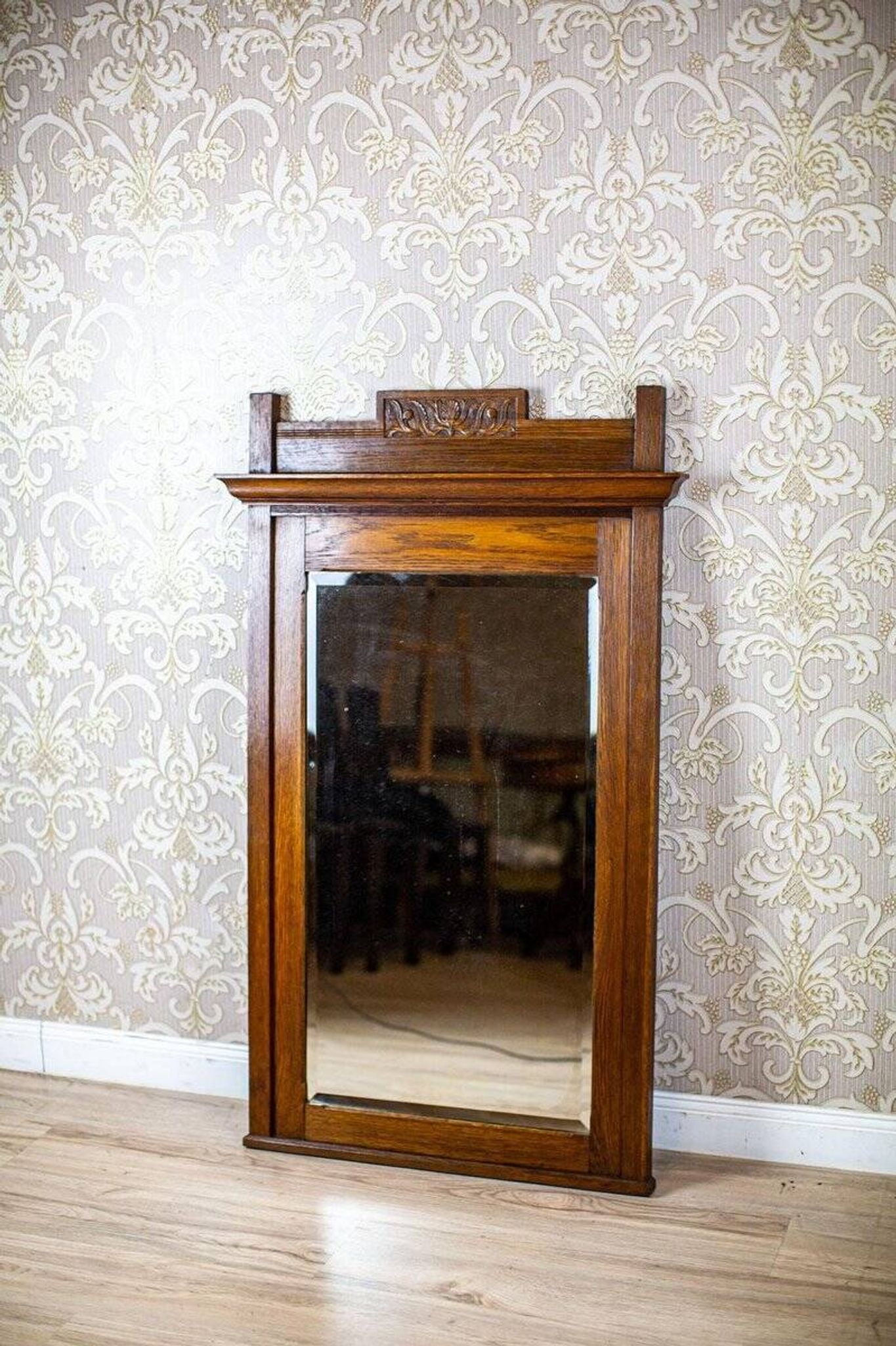 Vintage Floor Mirror in Light Brown Oak Frame, 1950s