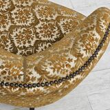 Canapé danois 2 places "banana", état d'origine, tissu d'ameublement run/beige, bois de hêtre, années 1960,