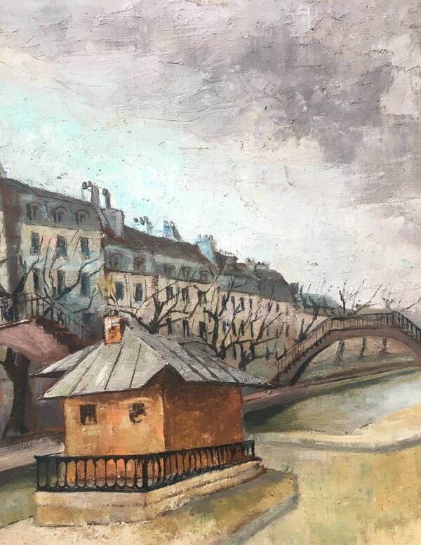 Tableau hst ''ecluse du canal st martin'' paris vers 1950 - ecole de paris