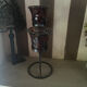 Three-branch candlestick in wrought iron and glass mosaic.