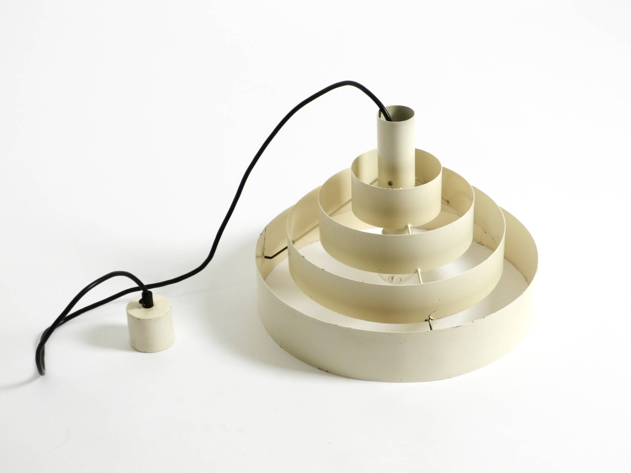 1960s Space Age heavy solid slatted metal pendant lamp