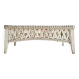 White rattan coffee table with glass top