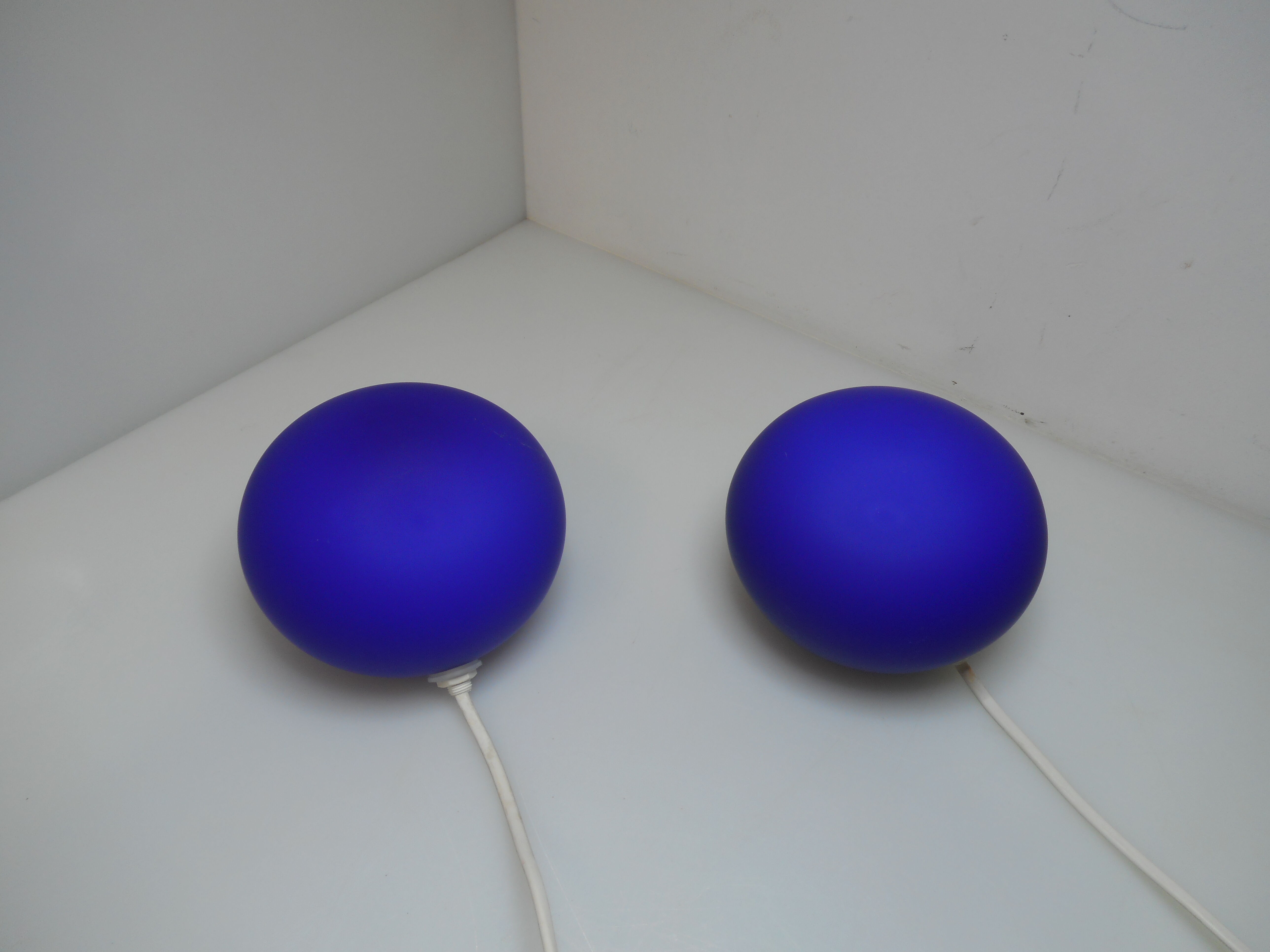 Pair of blue ball lamps