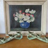 Vintage painting bouquet of daisy flowers and buttercups