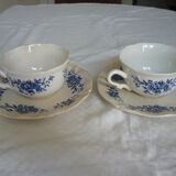 2 cups lunch earthenware of sarreguemines blue flowers