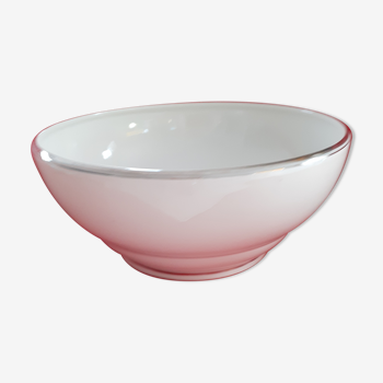 White salad bowl. Matte silver border. Porcelain Chatres sur Cher.