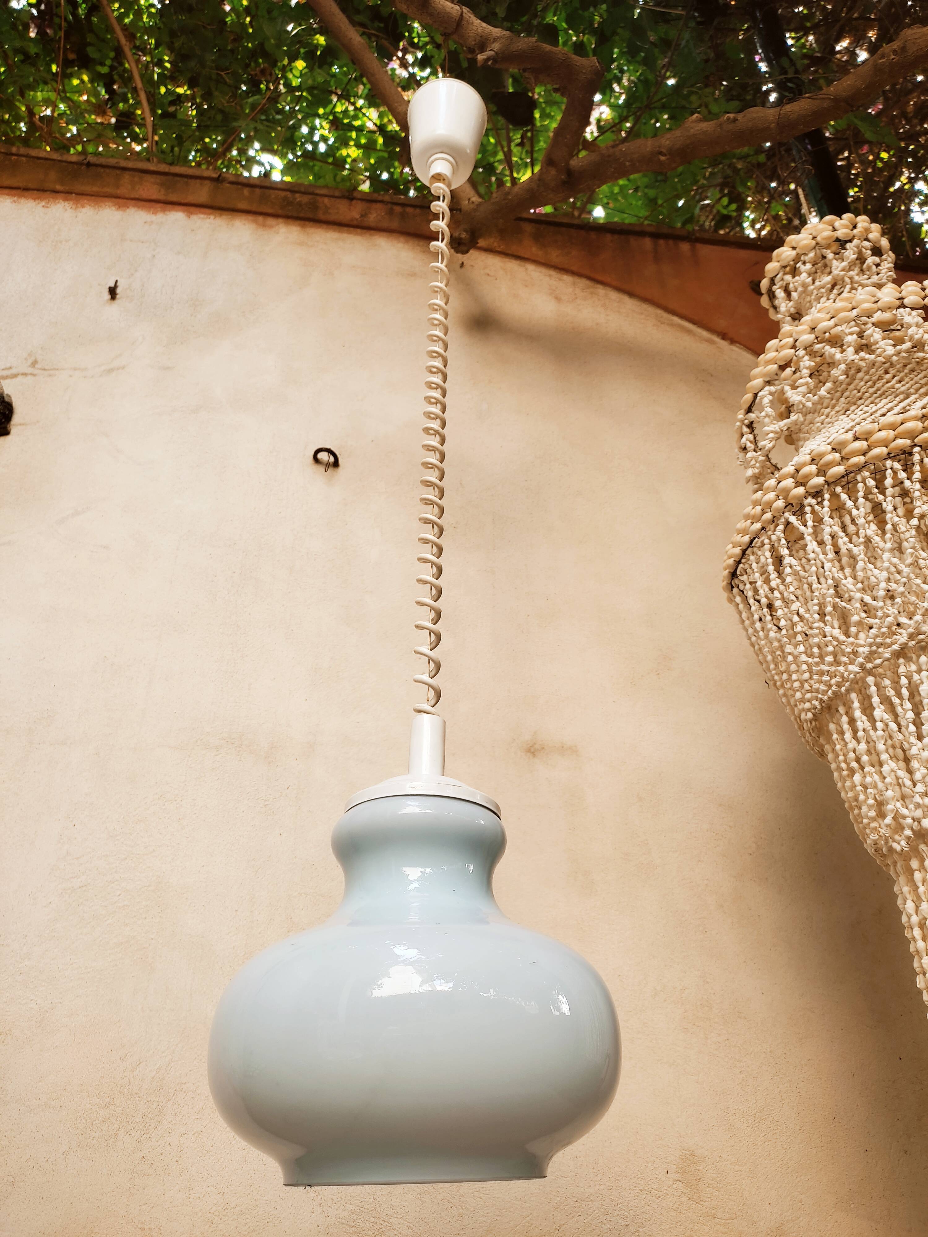 Blue opaline hanging lamp