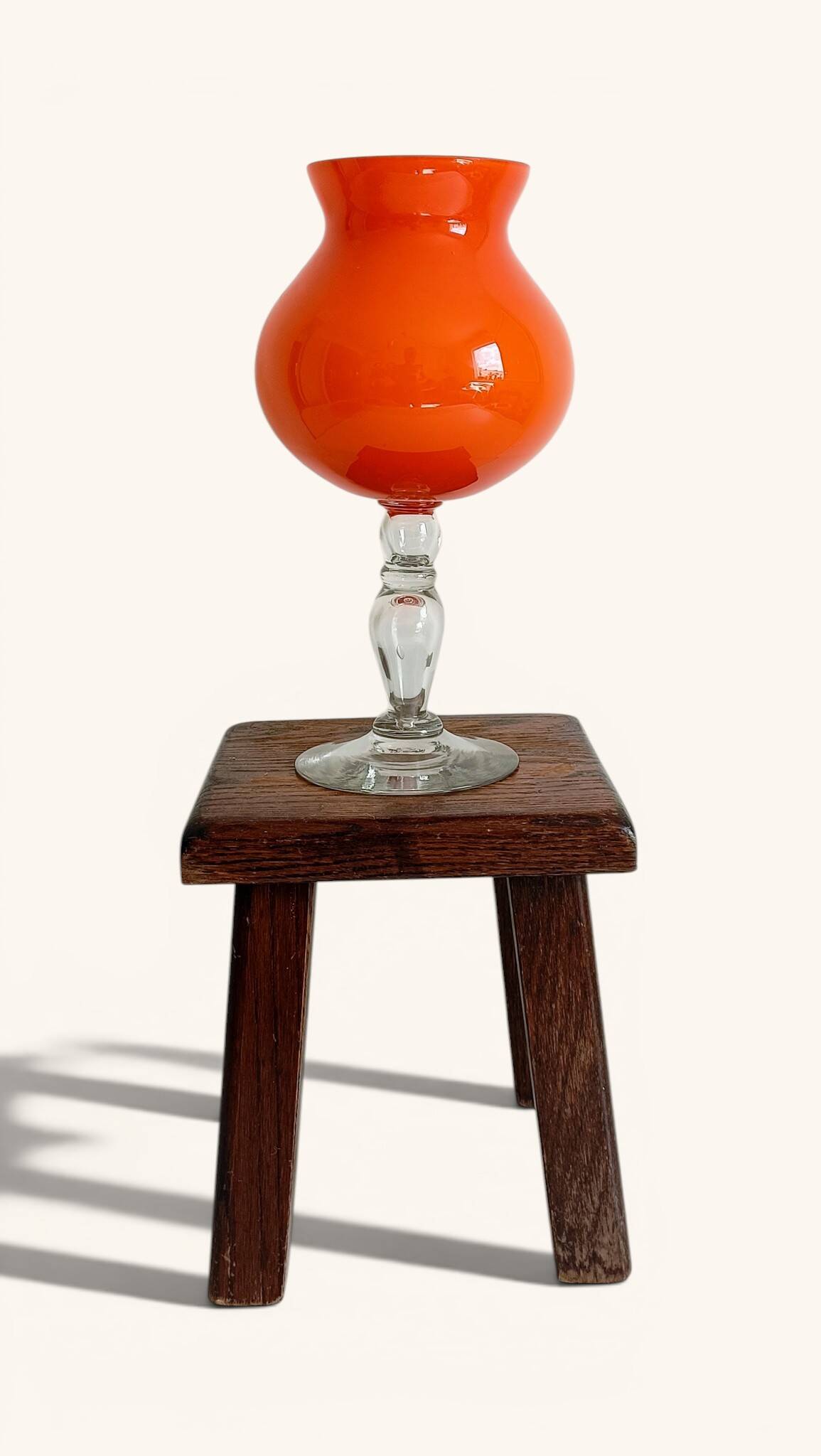 Murano Orange Cased Glass Large Goblet Vase, Italy, 1970s