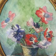 2 old framed oval paintings signed J Billiard Duchesne
