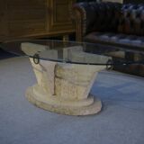 Table basse ovale en résine imitant le travertin, 1970