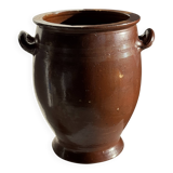 Very large glazed brown terracotta pot with two handles H41 D30