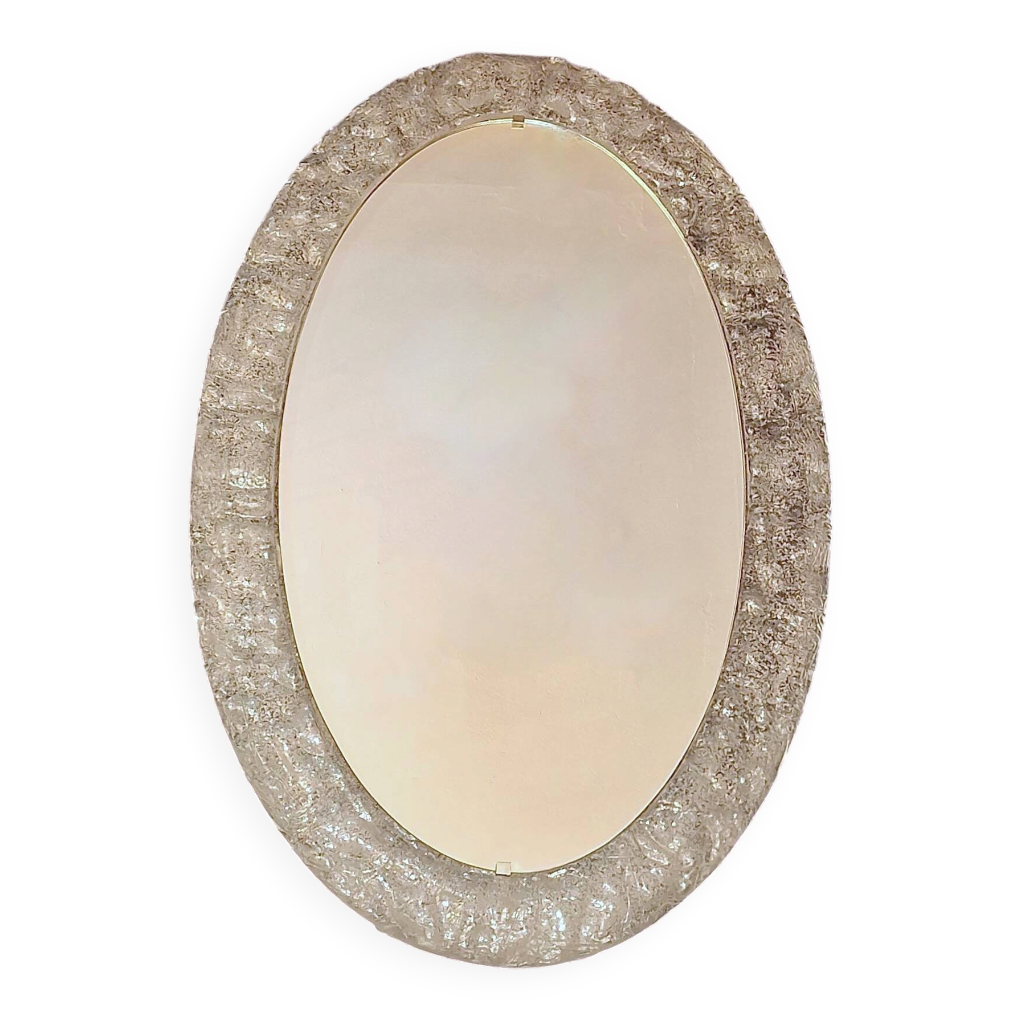 Erco large oval illuminated wall mirror in melted ice acrylic, 1970s
