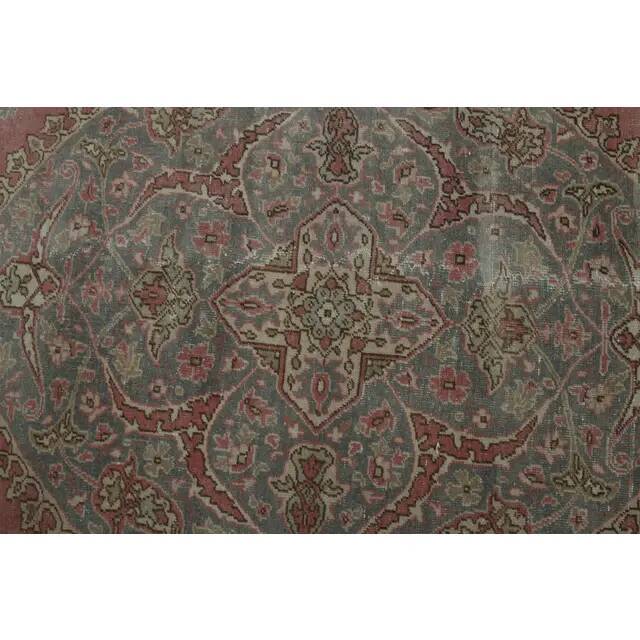 1970s Vintage Persian Handmade Wool Cotton Pink Area Rug 243x353