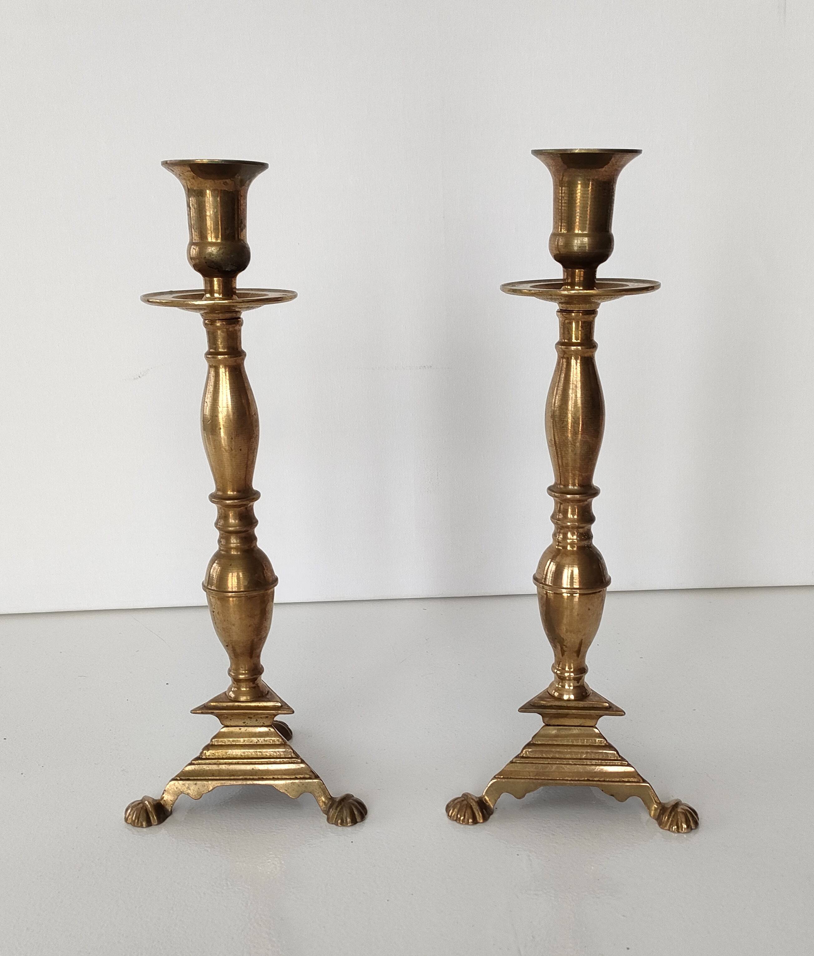 Pair of tripod candlesticks with lion's paws - Napoleon III - 19th century