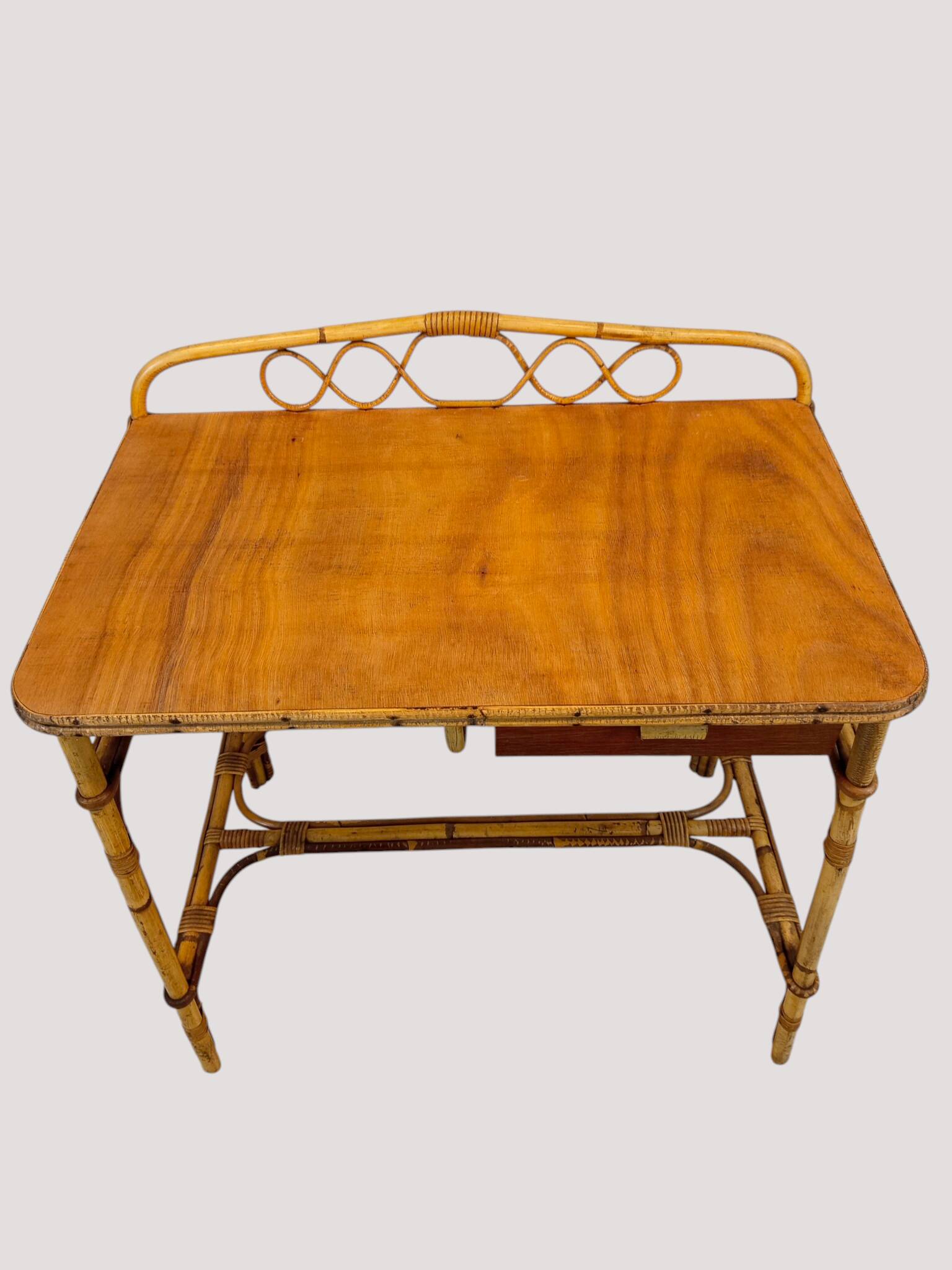 Vintage rattan and bamboo desk or dressing table (81x47 cm) – Riviera style,