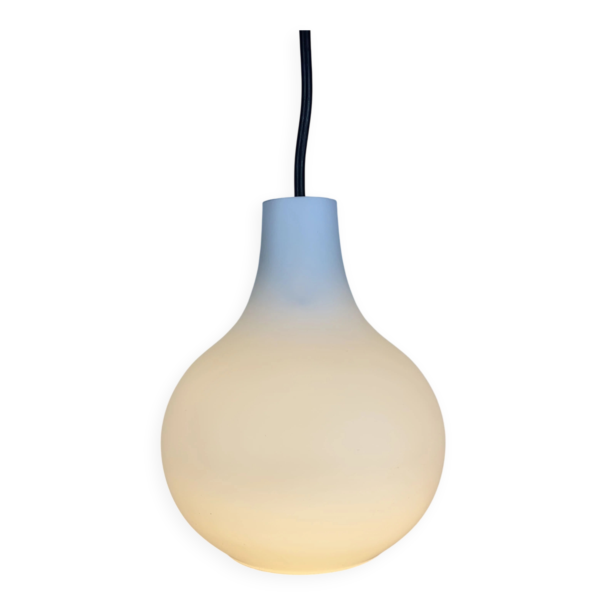 White glass drop-shaped pendant by Peill and Putzler 1960