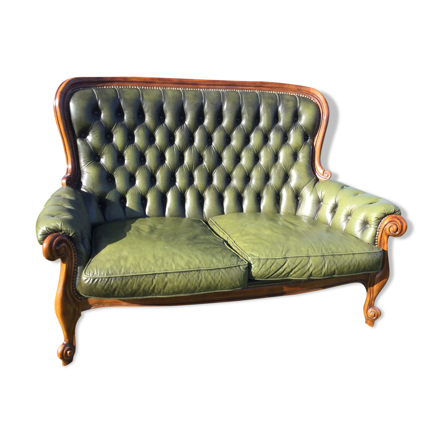 Wooden and leather chesterfield sofa