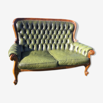 Canapé bois et cuir chesterfield