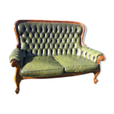 Wooden and leather chesterfield sofa