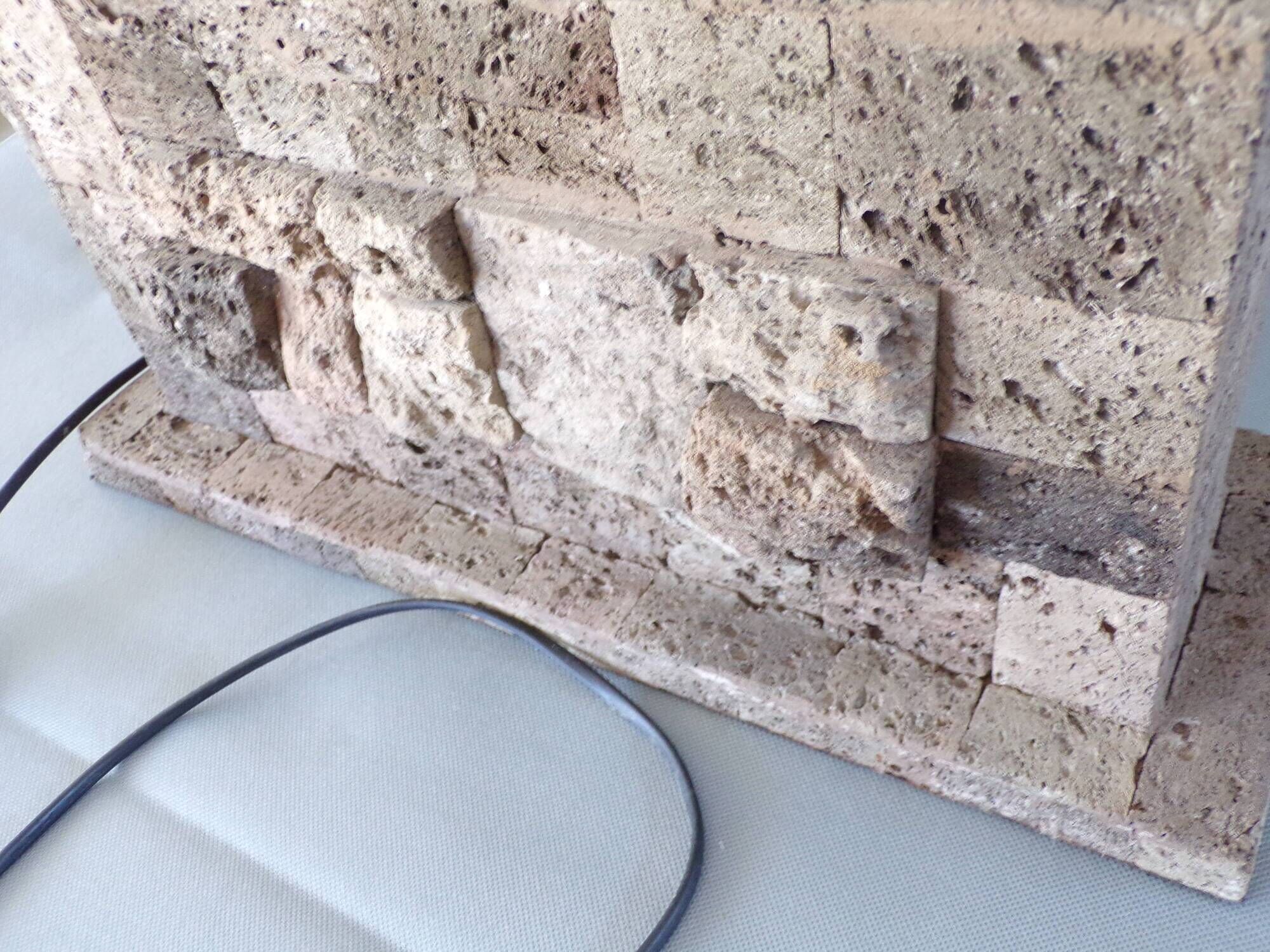 Rectangular living room lamp base in lava stone with relief decoration