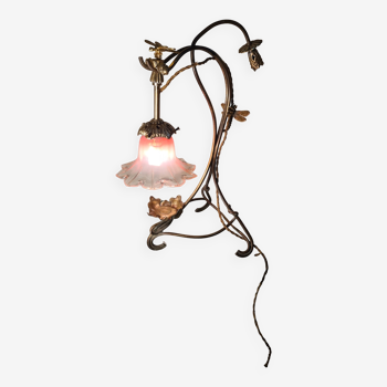 Lampe laiton  aux    libelules   art nouveau ,style majorelle   ,muller et frere,45x30  avec tulipe