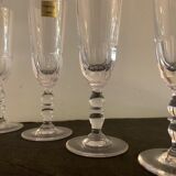 6 flûtes à champagne anciennes en cristal de Portieux