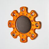 Sun-shaped modernist enamel mirror by J. Capo Esmaltes, Spain, 1970s