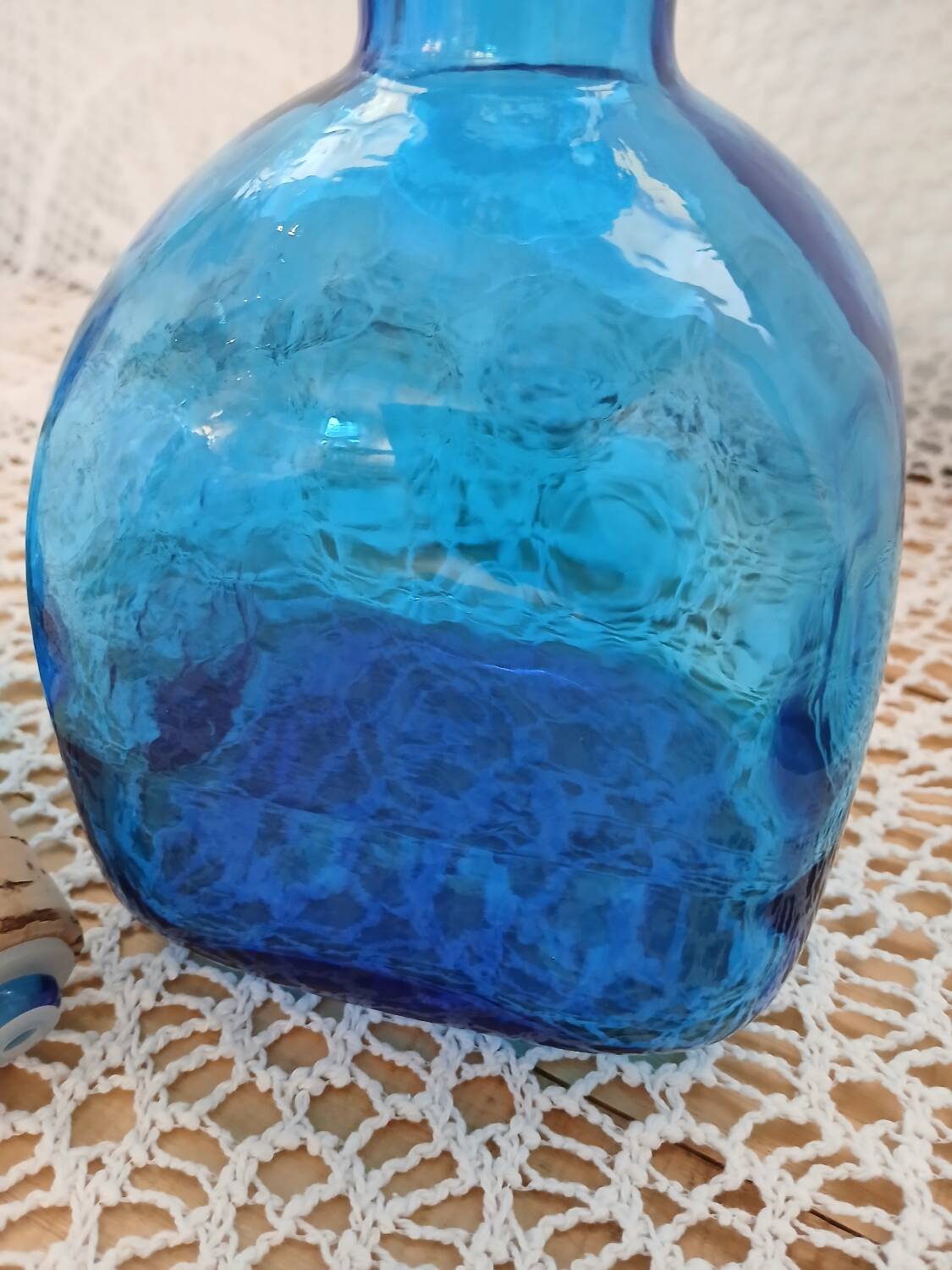 Blue embossed glass carafe