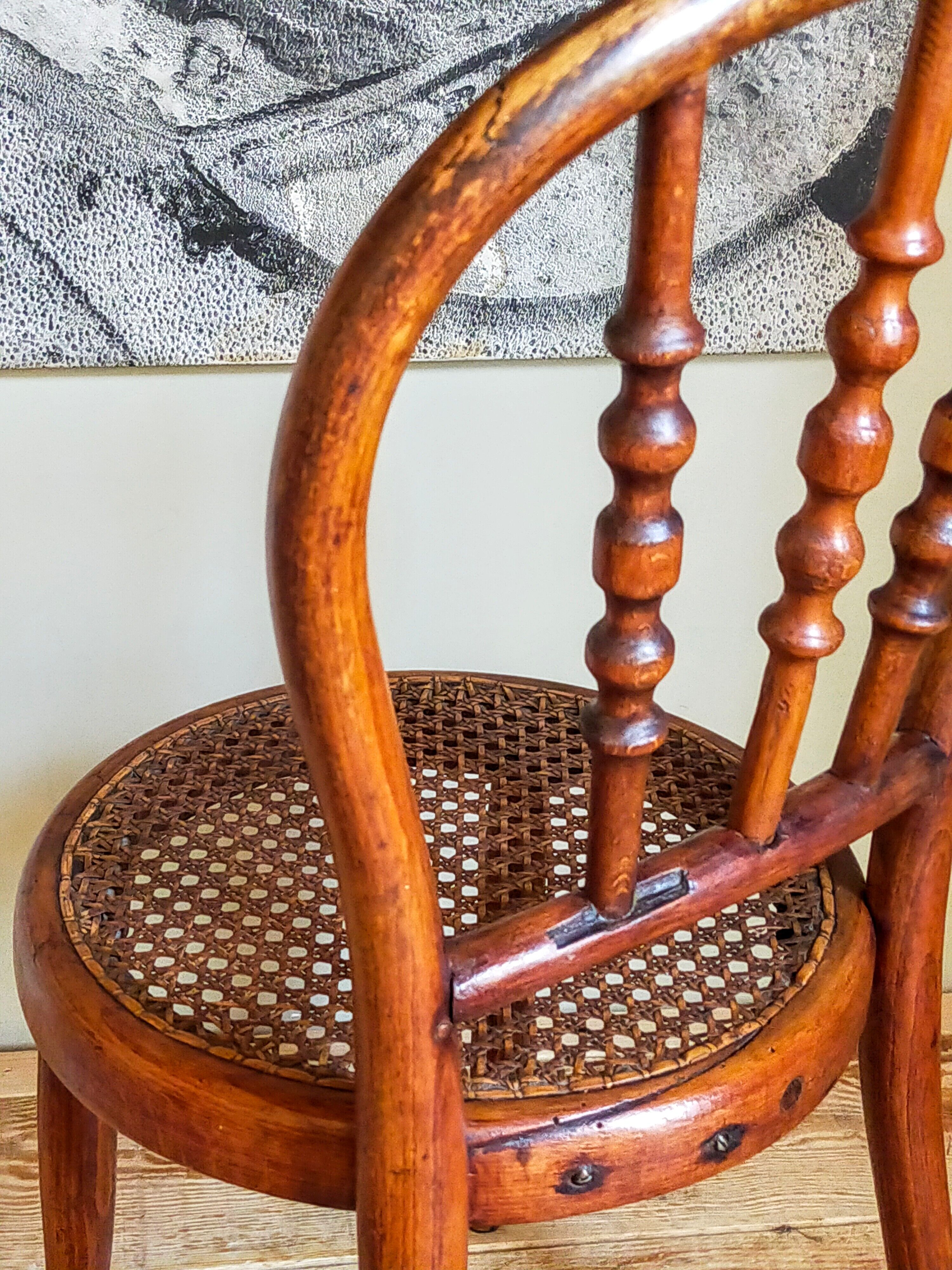 Children's chair in curved round wood old year