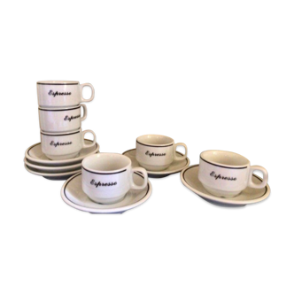 Lot de 6 tasses et assiettes bistrot vintage