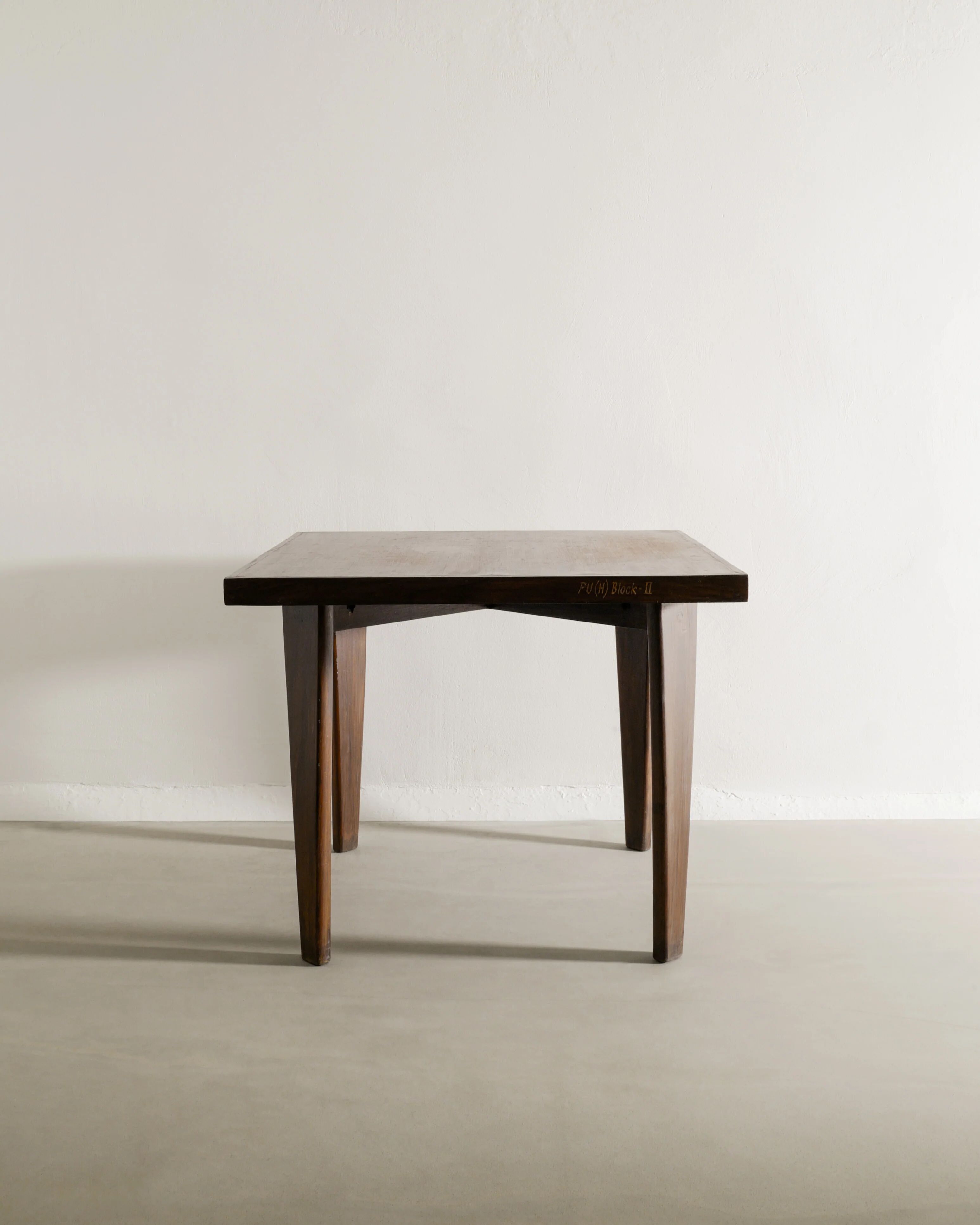 French Mid Century Squared Dining Café Table by Pierre Jeanenret, 1950s