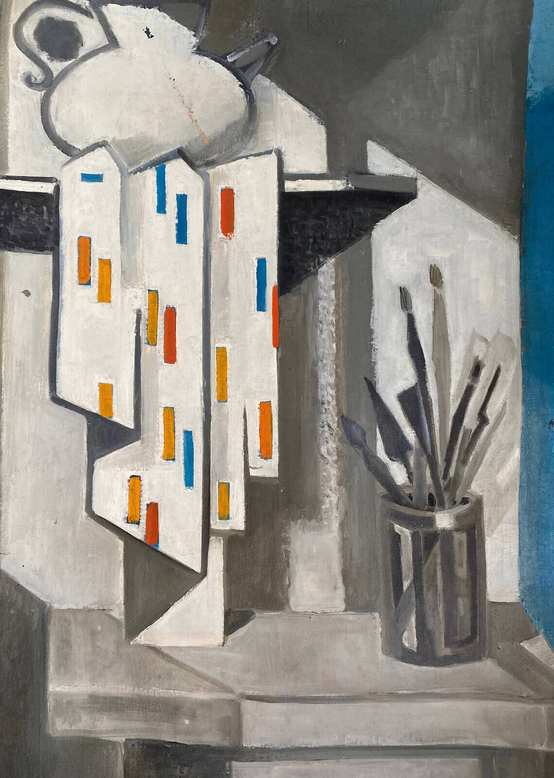 Cubist painting by Guy Feinstein (born in 1929) "The Artist's Studio"