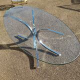 Large oval coffee table in glass and chrome - Vintage 1970