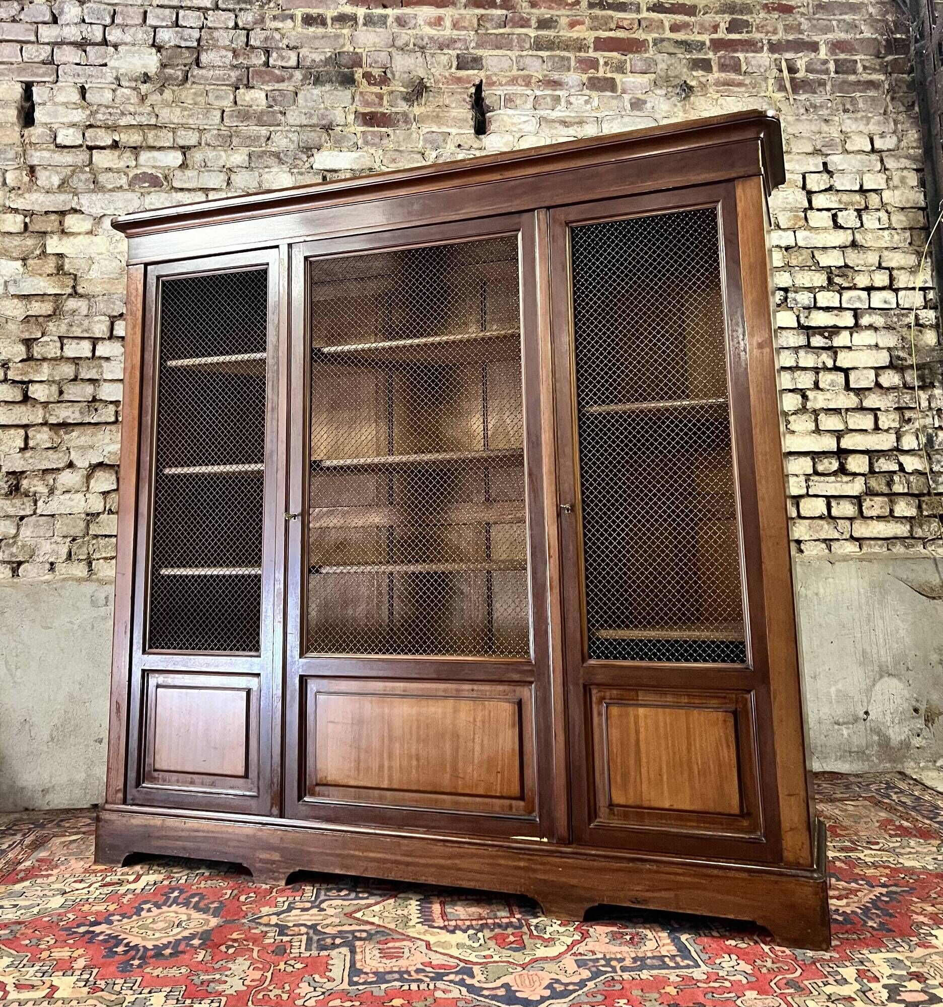 Three door mahogany bookcase from napoleon iii period xix eme century
