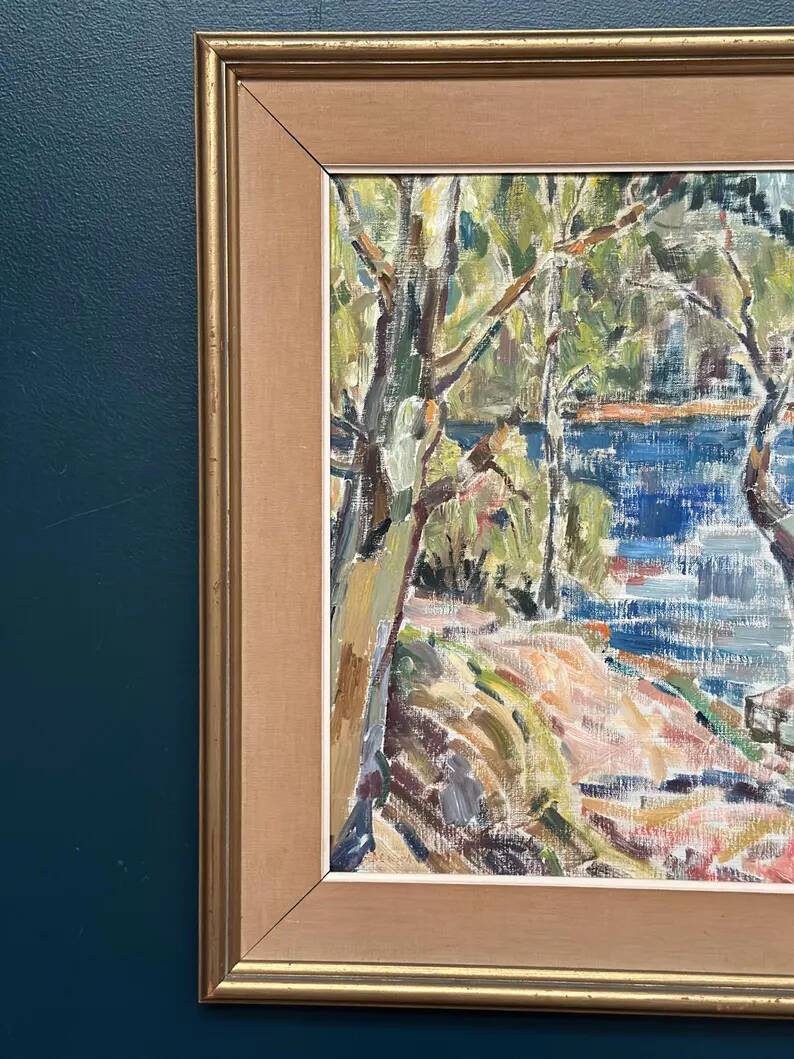 Original Swedish Oil on Canvas - "Natural Landscape" - Signed - Vintage and Framed - 68 × 56 cm