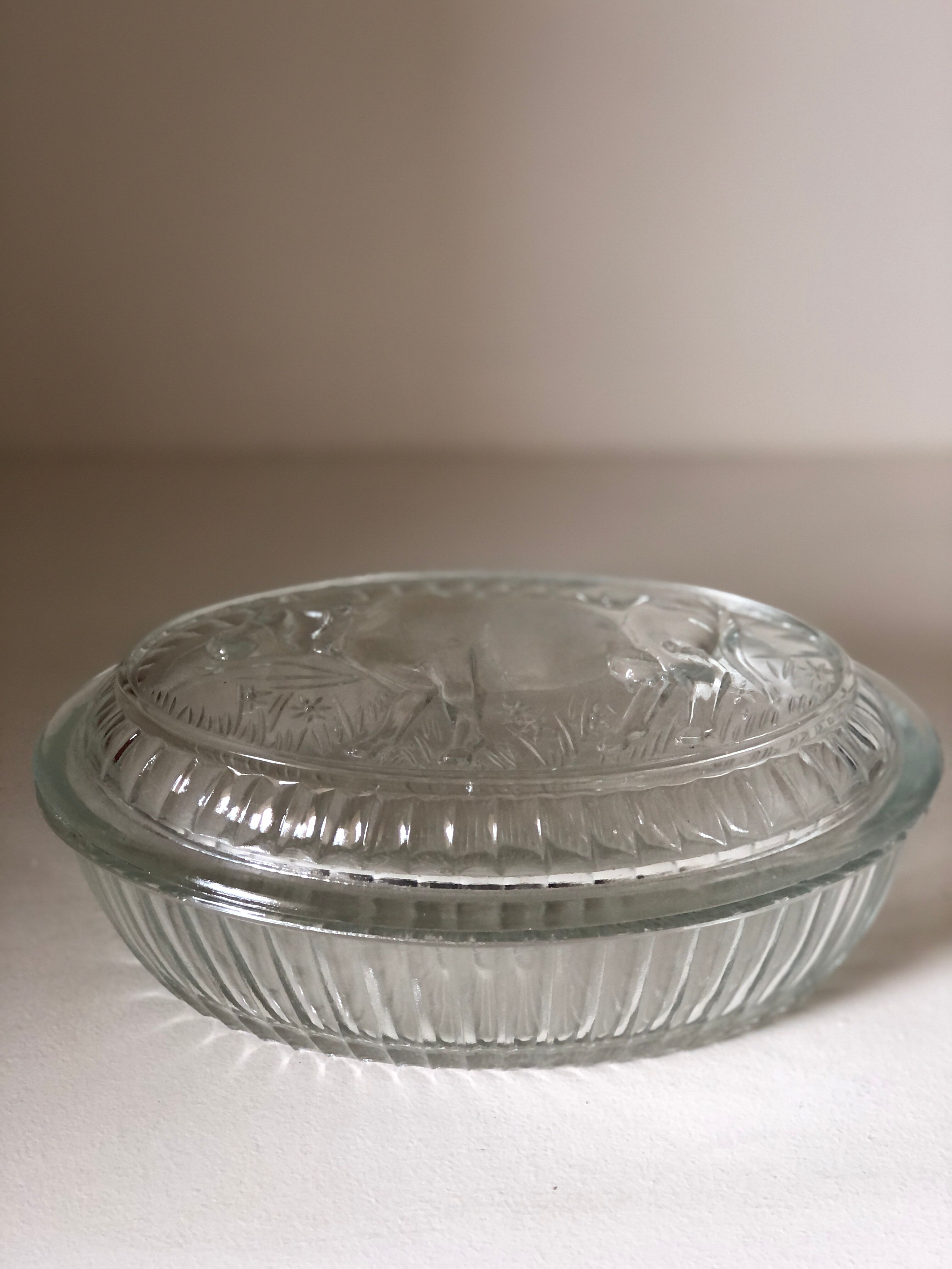 Molded glass table butter tray cow décor