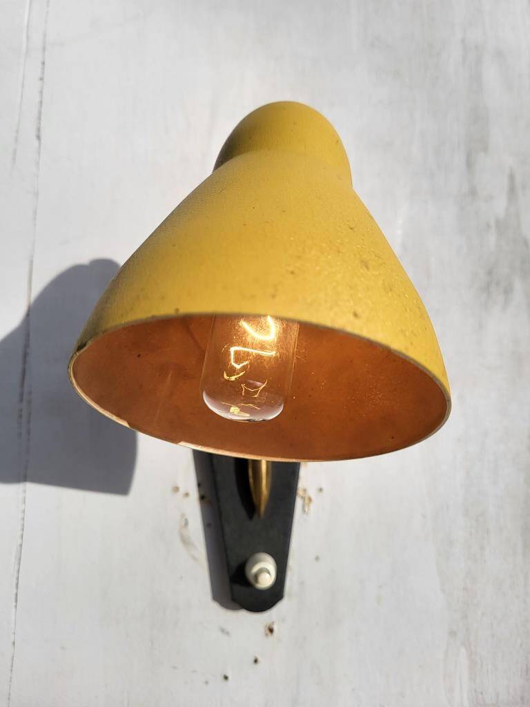 Yellow adjustable casserole wall light 1950