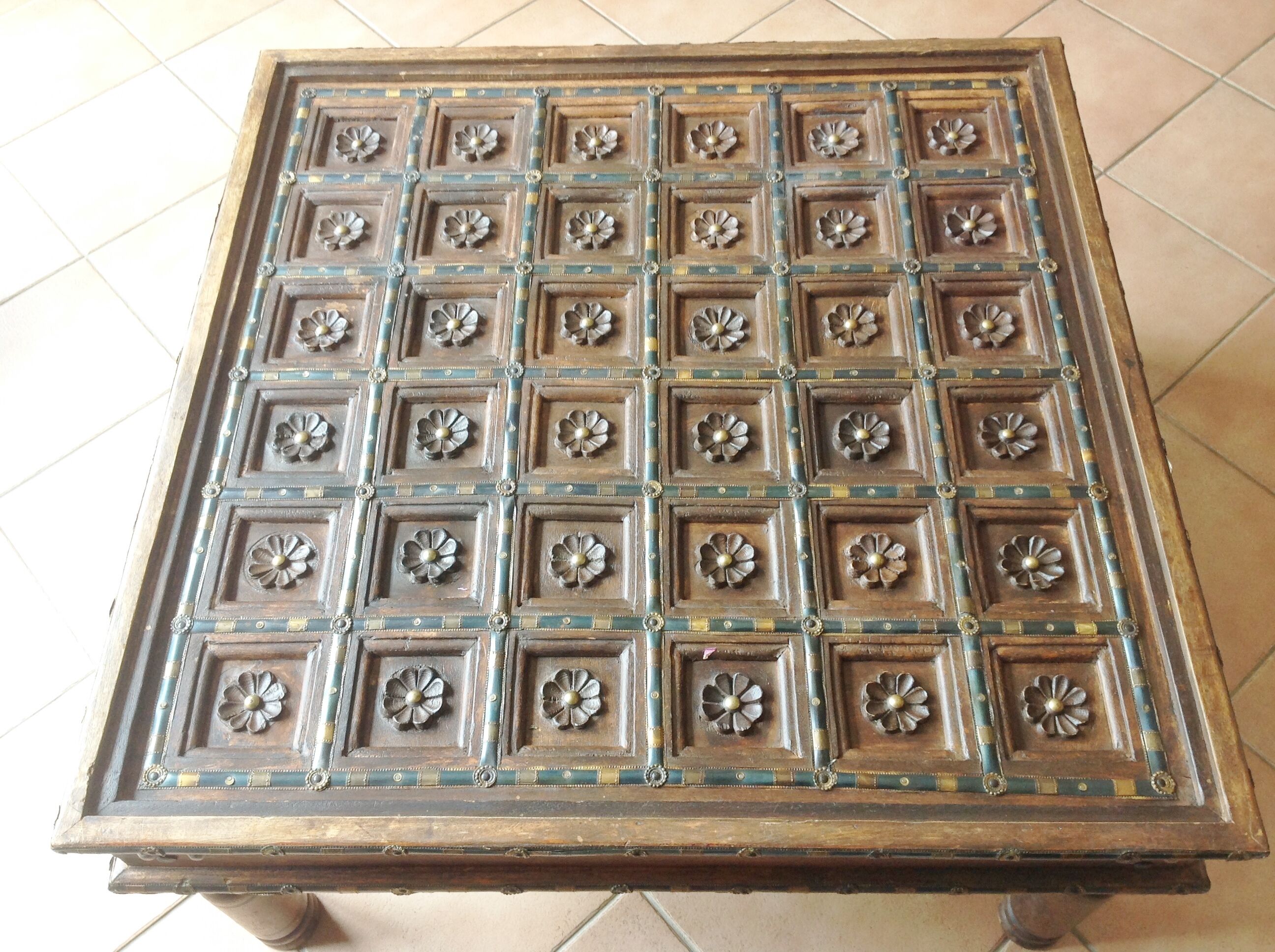 Colonial-style wooden square coffee table