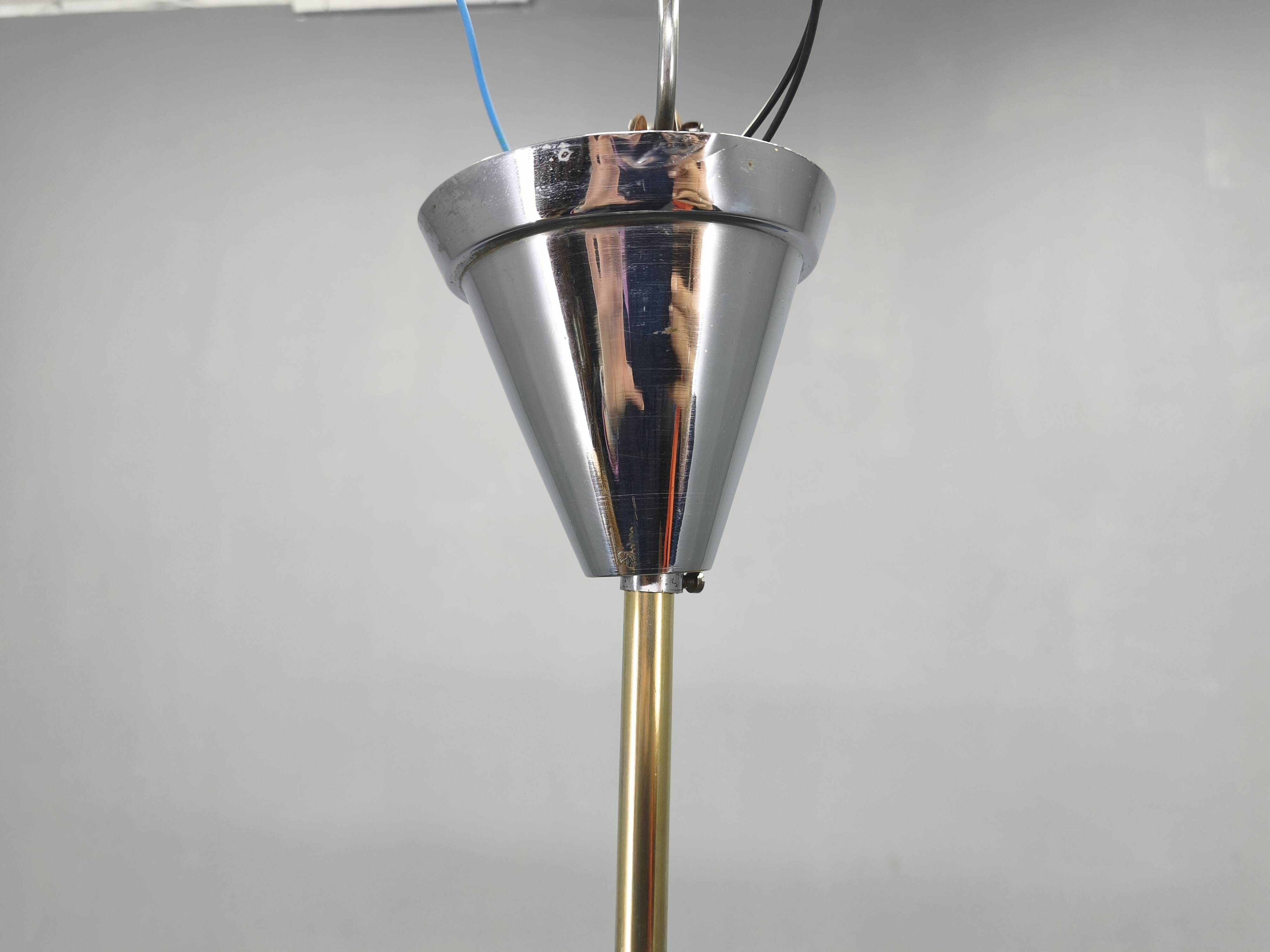 Art Deco Chandelier, Marble Glass, Brass & Chrome, 1930s