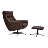 Années 1970, chaise pivotante danoise avec repose-pieds, bon état d'origine, cuir.