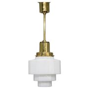 Art Deco brass and opaline glass pendant, Czechoslovakia, 1930s