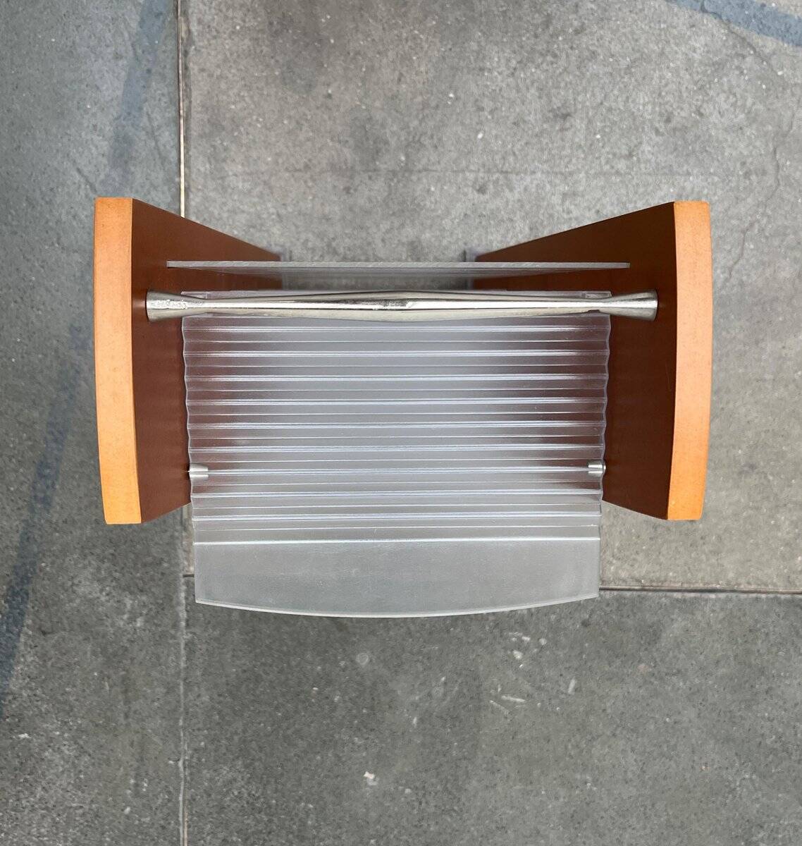 Postmodern CD storage unit in wood, metal, and plastic by Ezech, 1980s.