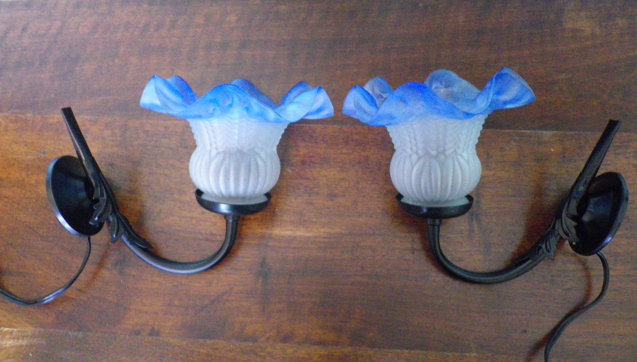 Vintage Wall Sconces with Opaline Glass, 1970s, Set of 2