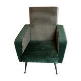 Fauteuil rétro vers 1960 vert forêt et pied de poule