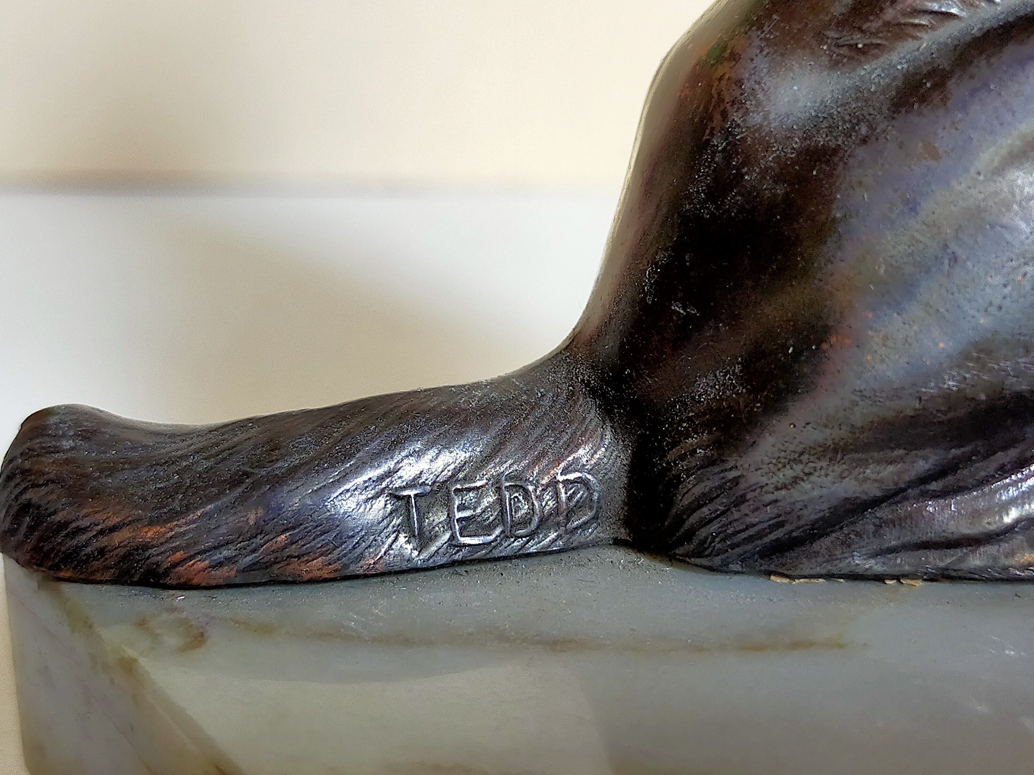 Pair of Art Deco bookends to signed wolf dogs