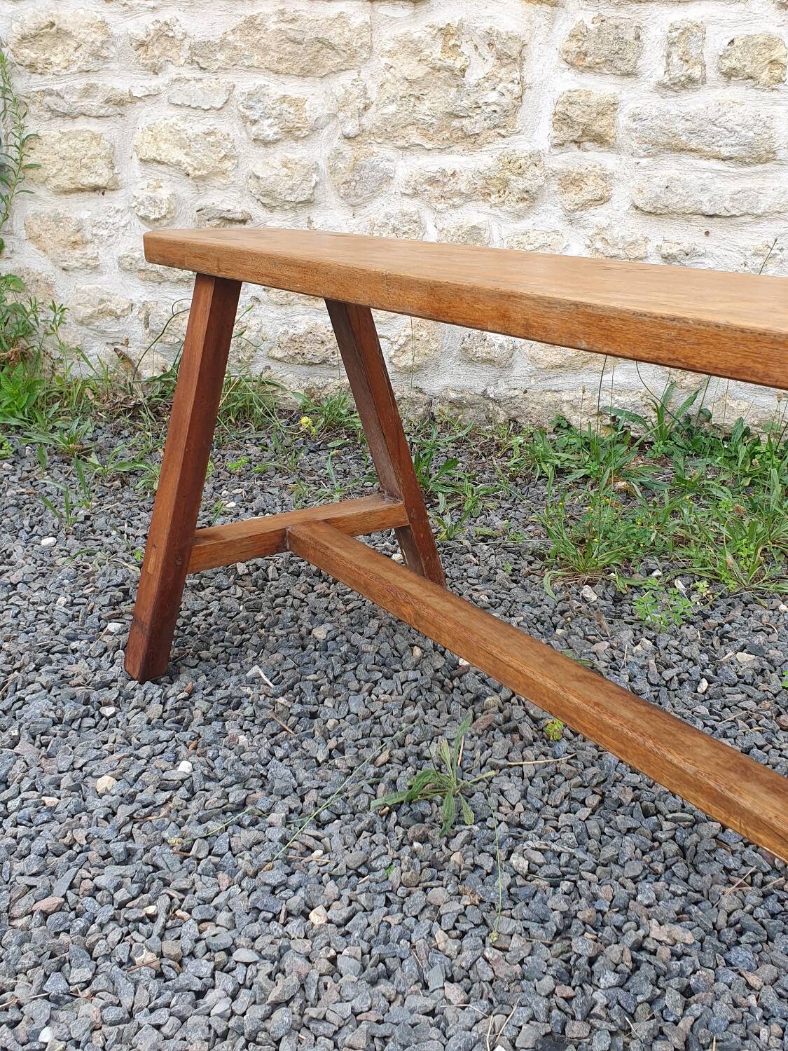 Vintage solid oak bench, 1950s