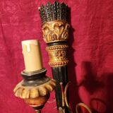 Large antique double wall light in gilded and black wood from the attic