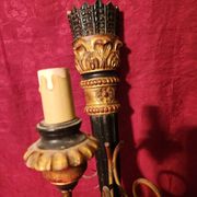 Large antique double wall light in gilded and black wood from the attic