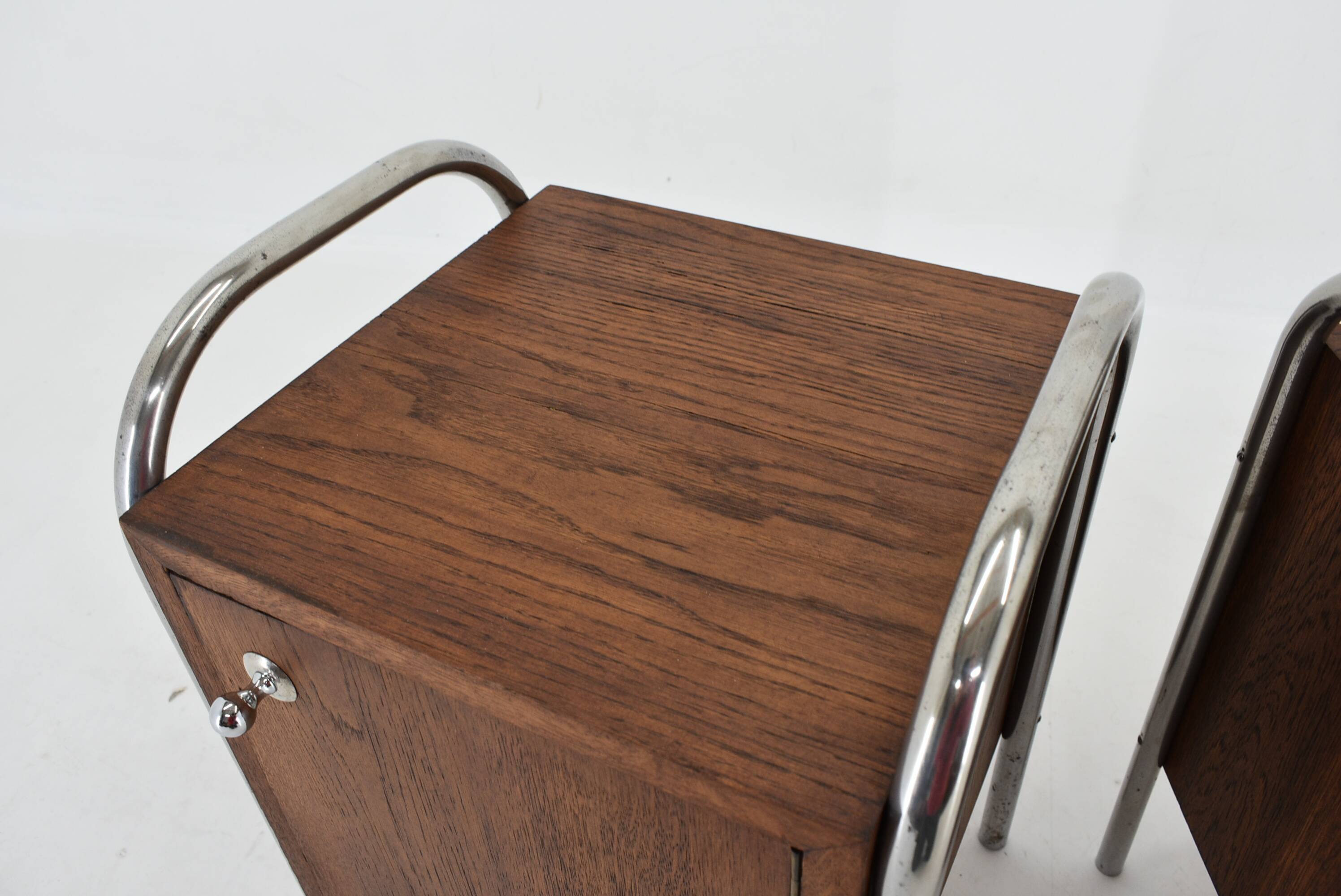 1940s Pair of Bauhaus Bedside Tables, Czechoslovakia