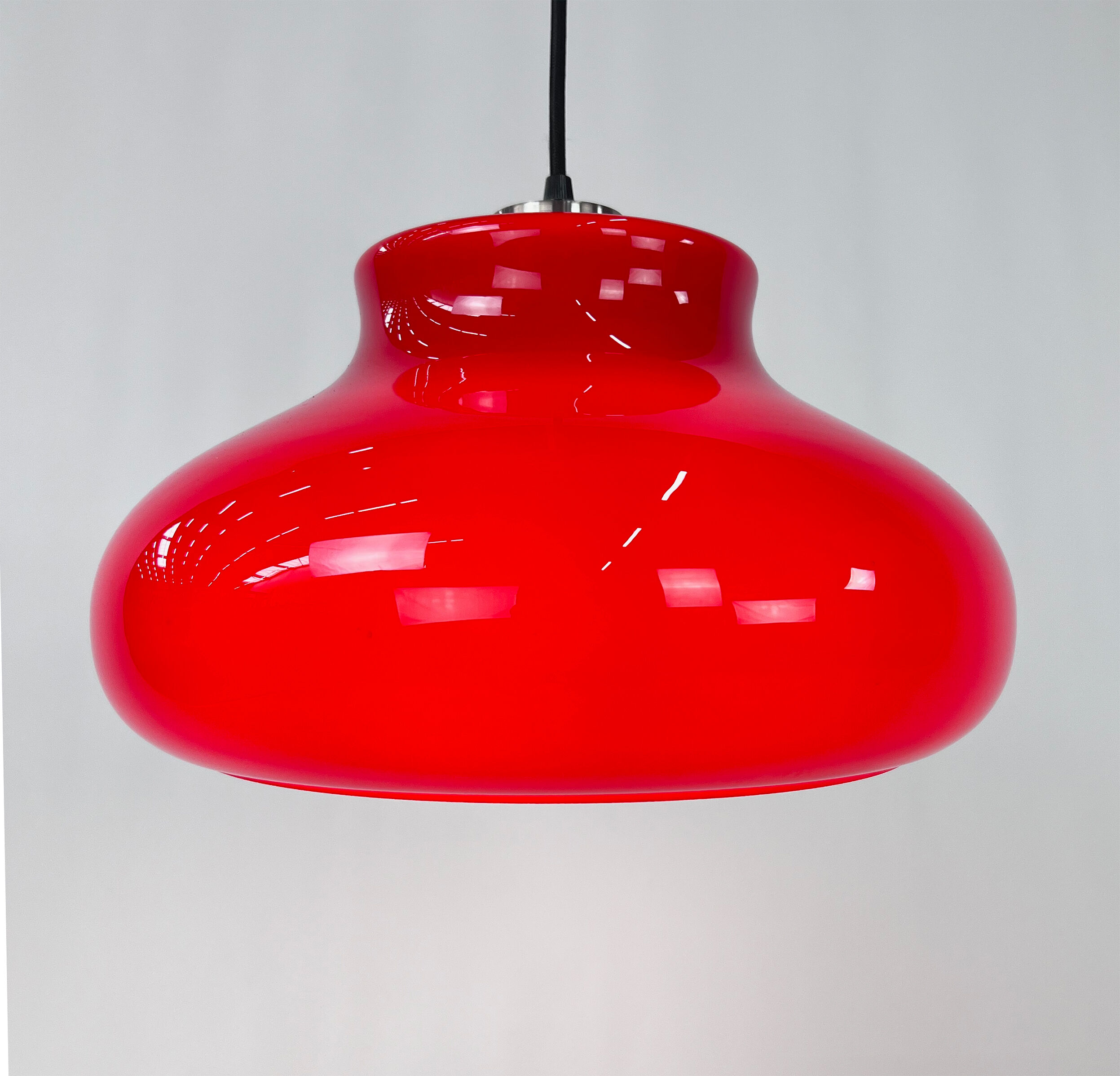 Vintage red glass pendant lamp, 1960s